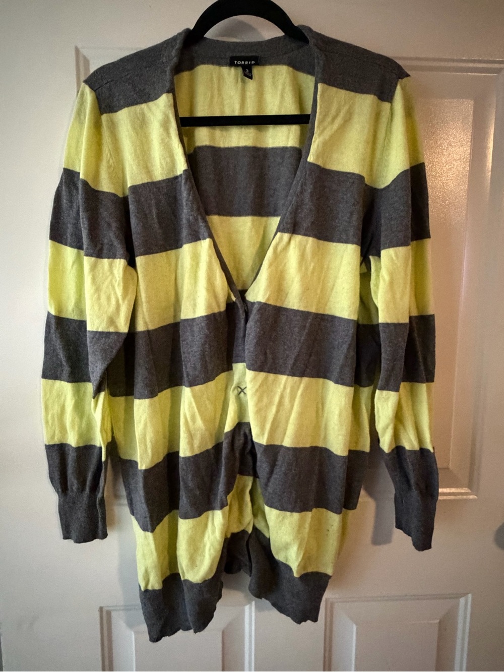 3X Torrid Yellow and Gray Striped Knit Cardigan